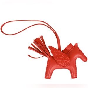 Sheepskin orange Pegasus bag charm - authentic leather rodeo keychain